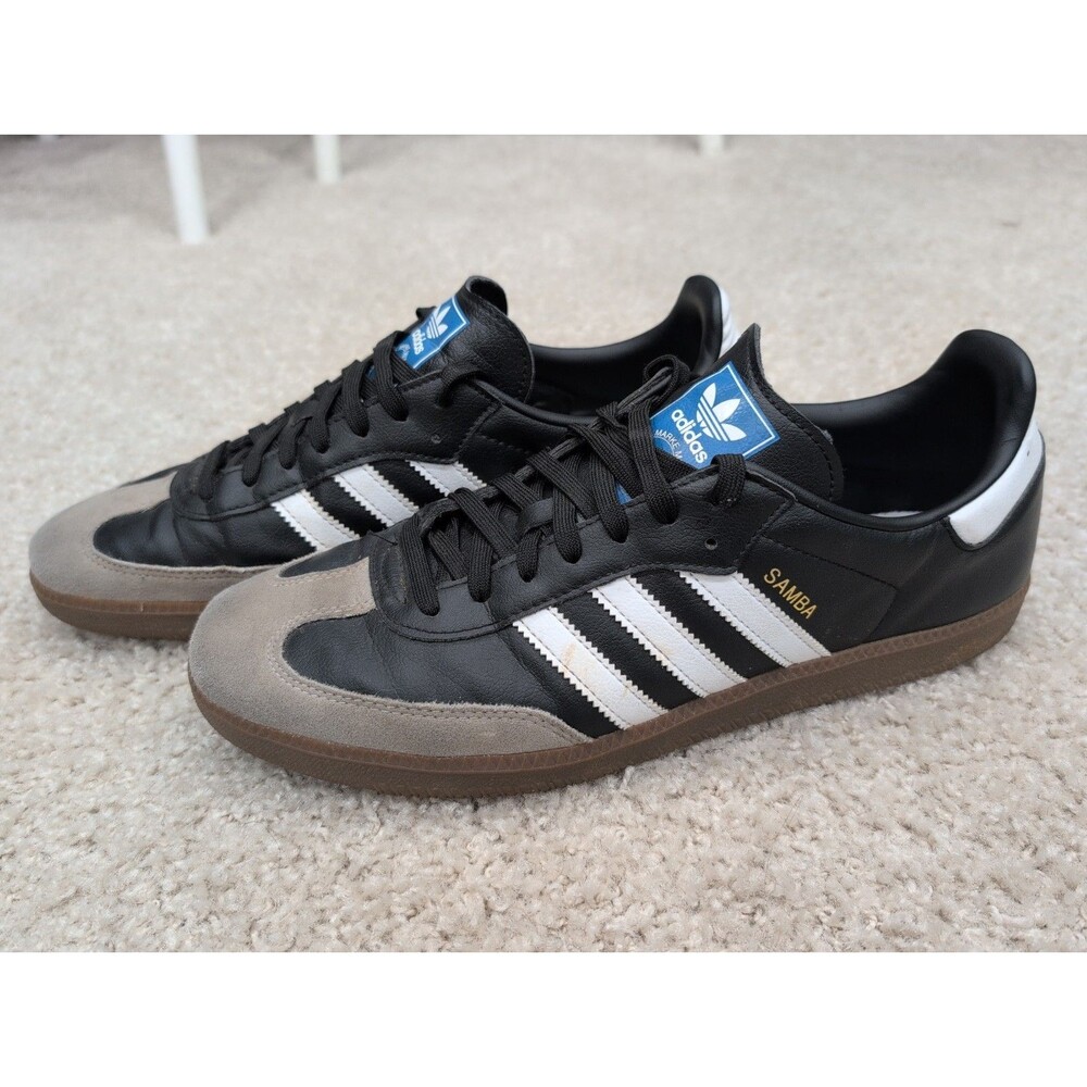 Adidas Samba Vegan Black Gum H01878 3 White Stripes Men's Size 12 Tri-Color